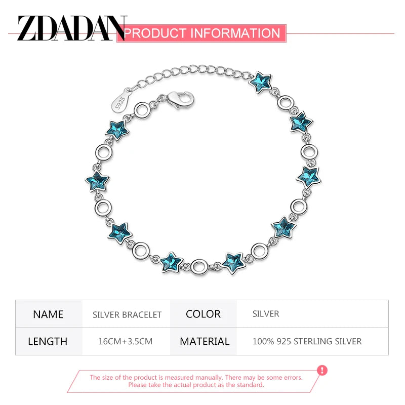 925 Sterling Silver Blue Star Crystal Bracelet-Chain For Women