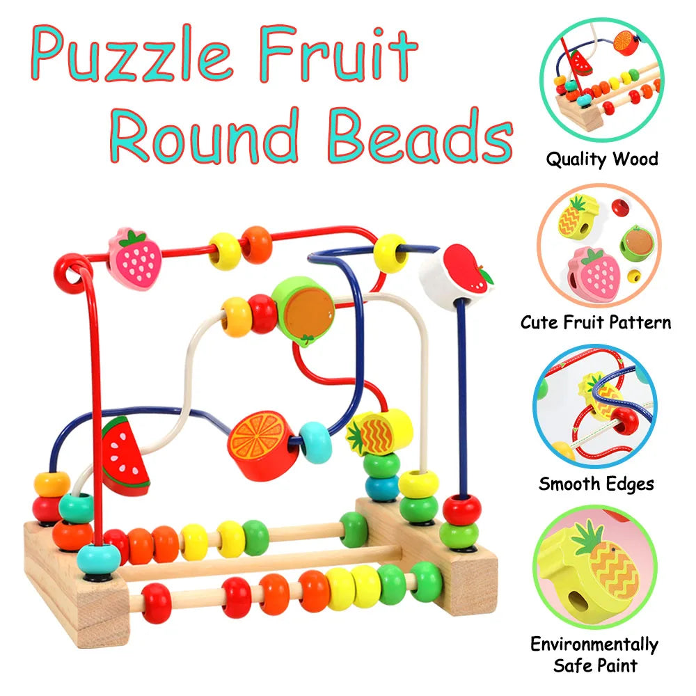 Children's Wooden Toys Fruit Beads Counting Learning Puzzle