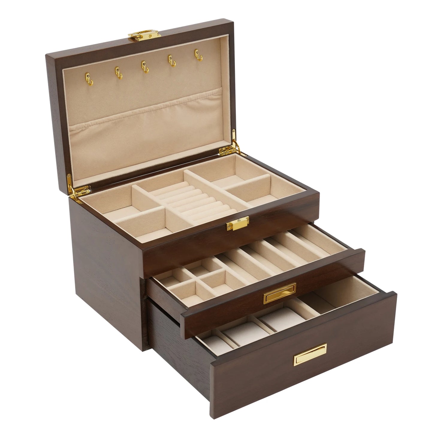 Black Walnut /Brown / White Wood Jewelry Box