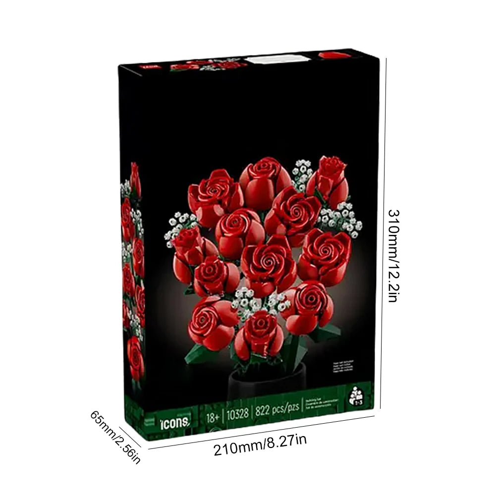 Romantic Red Rose Flower Bouquet Building Pieces