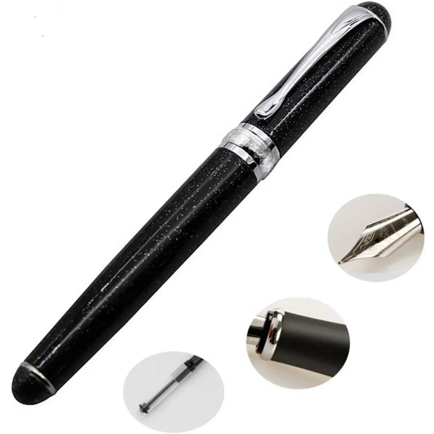Black Glitter Fountain Pen, Refillable