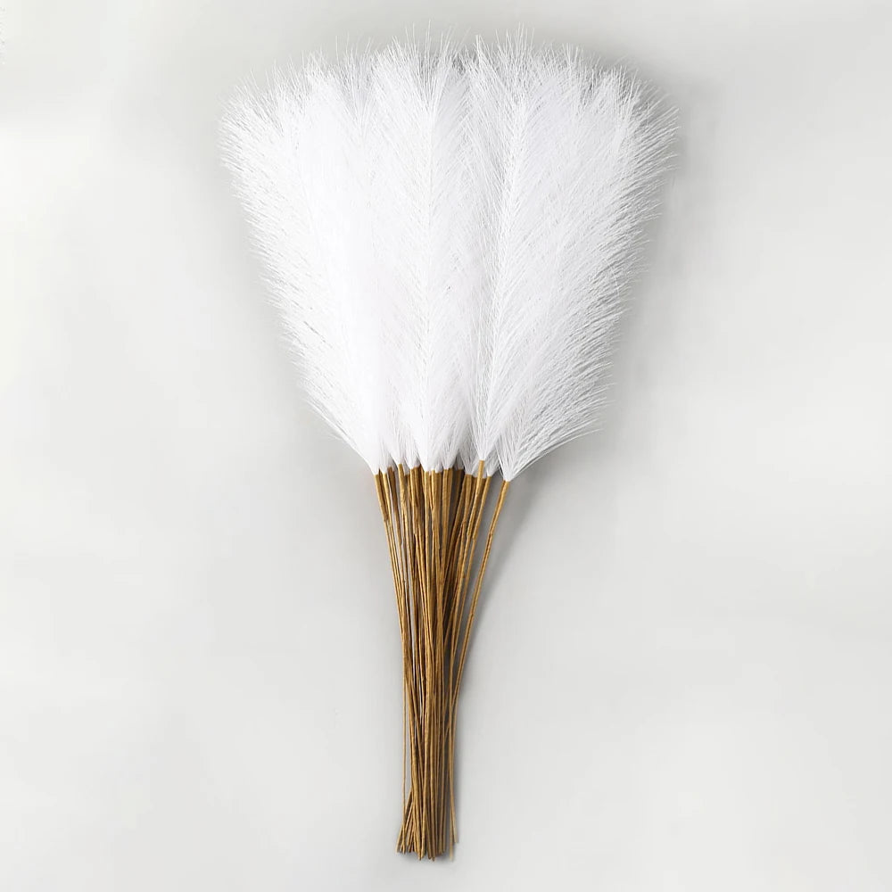 60PCS Faux Pampas Grass Artificial Flowers 21.6in Fluffy White Pampas Fake Flower for Home Wedding Christmas Party Boho Decor
