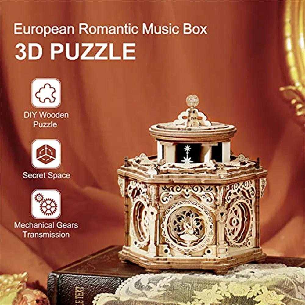 DIY Mechanical Music Box Wooden Puzzle Box for Adults