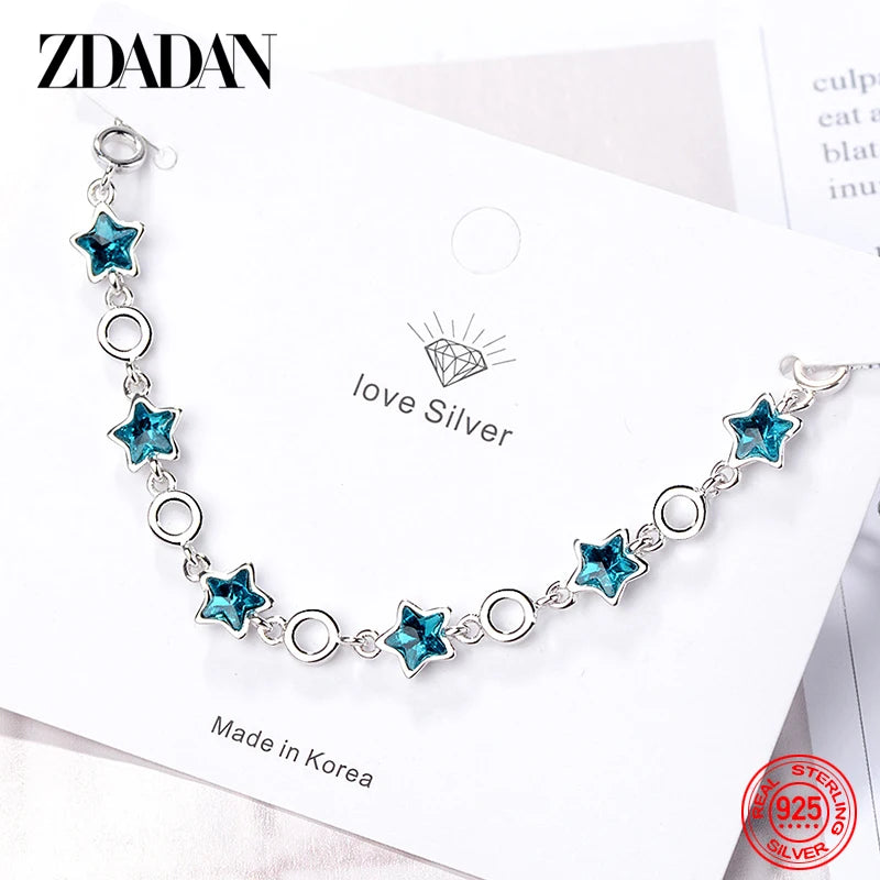 925 Sterling Silver Blue Star Crystal Bracelet-Chain For Women