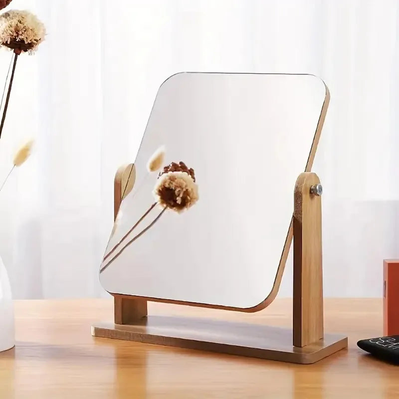 Wooden Rotating Desktop Makeup/Vanity Mirror