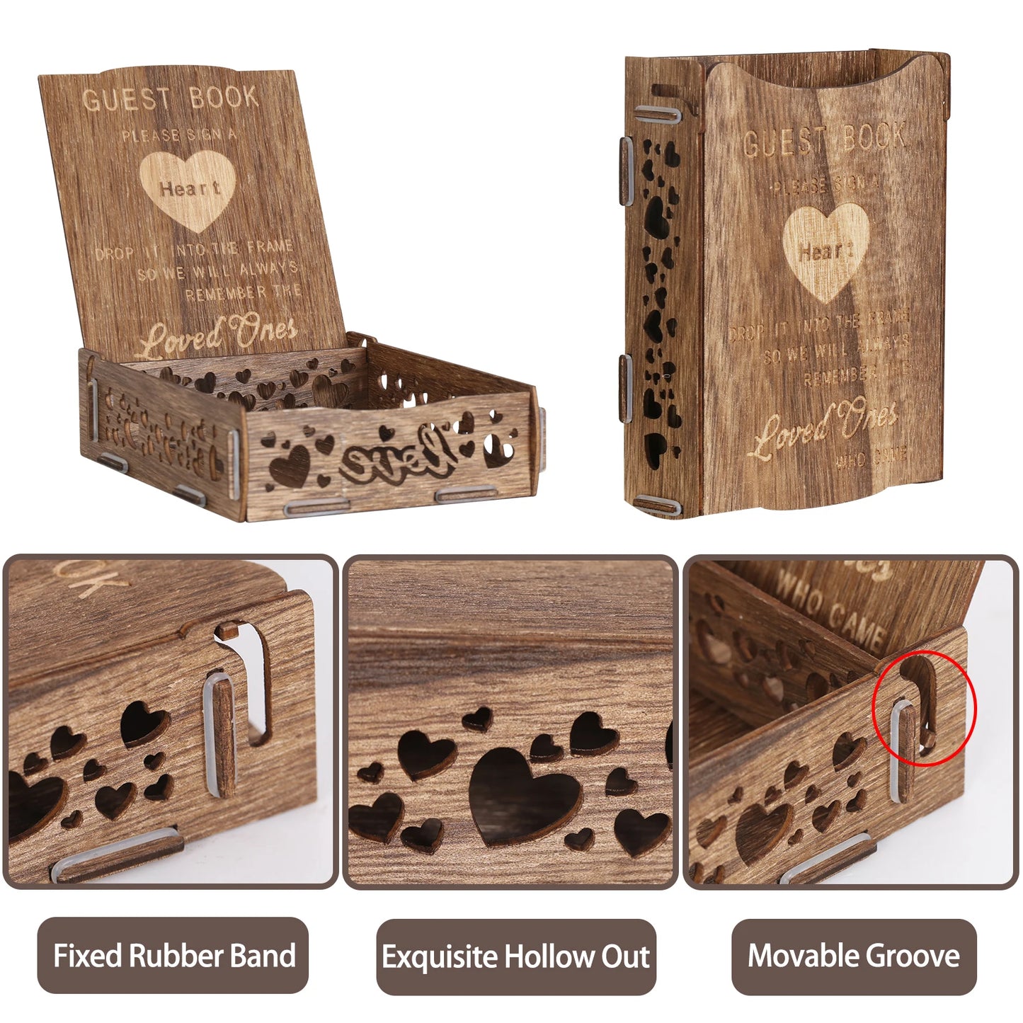 Wedding Guest Book, Wooden Heart-shaped