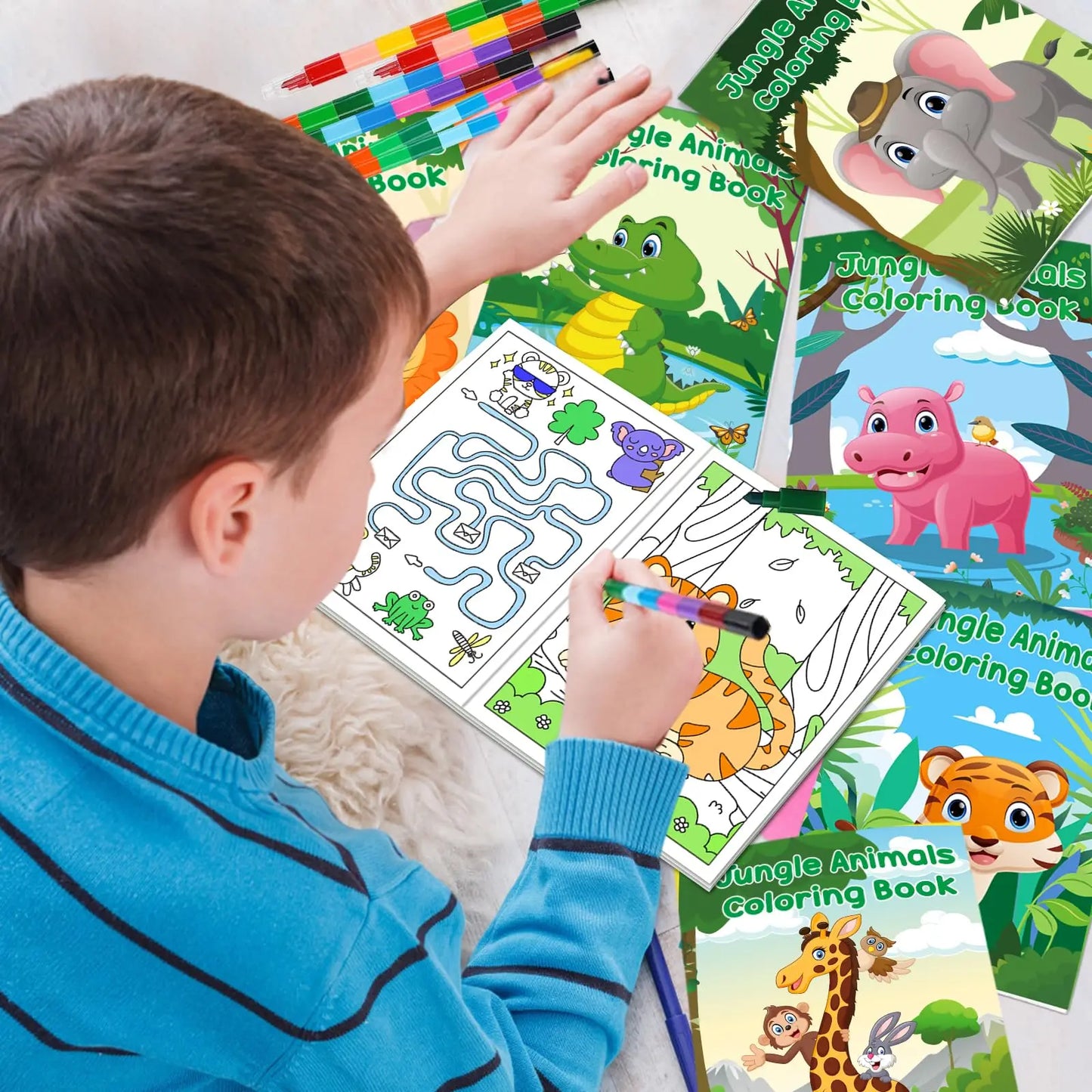 24Pcs Jungle Safari Animals Coloring Books for Kids