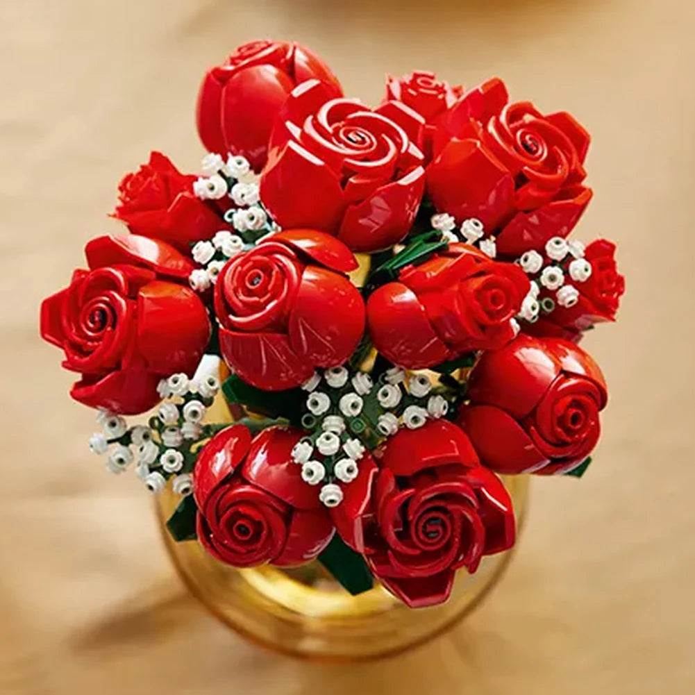 Romantic Red Rose Flower Bouquet Building Pieces