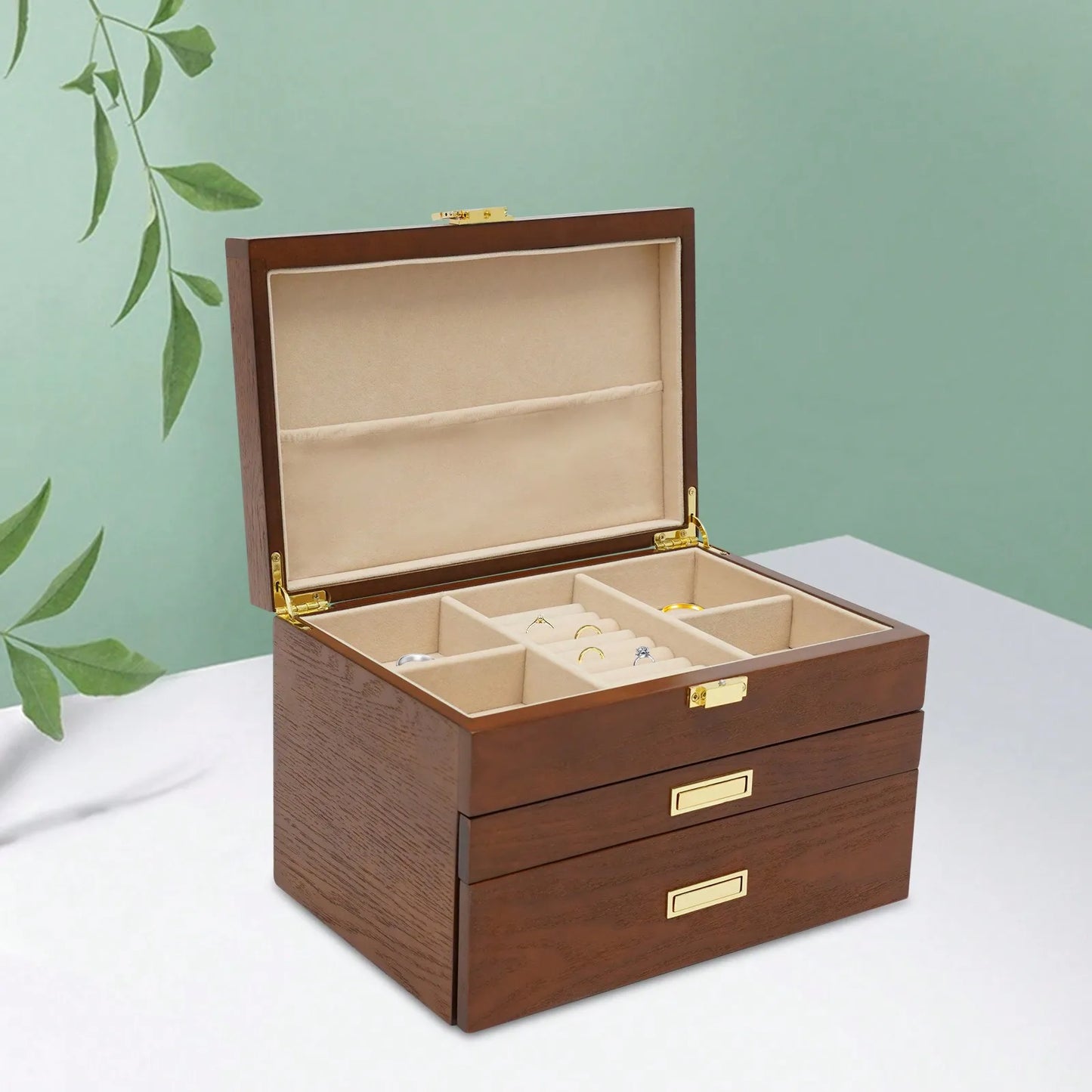 Black Walnut /Brown / White Wood Jewelry Box