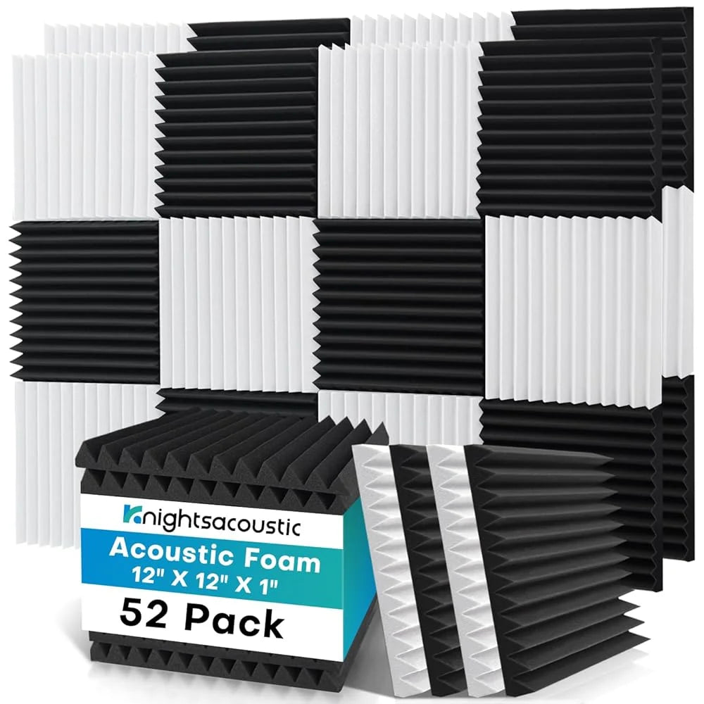 52 Pack Acoustic Foam Black/White, Soundproof Panels
