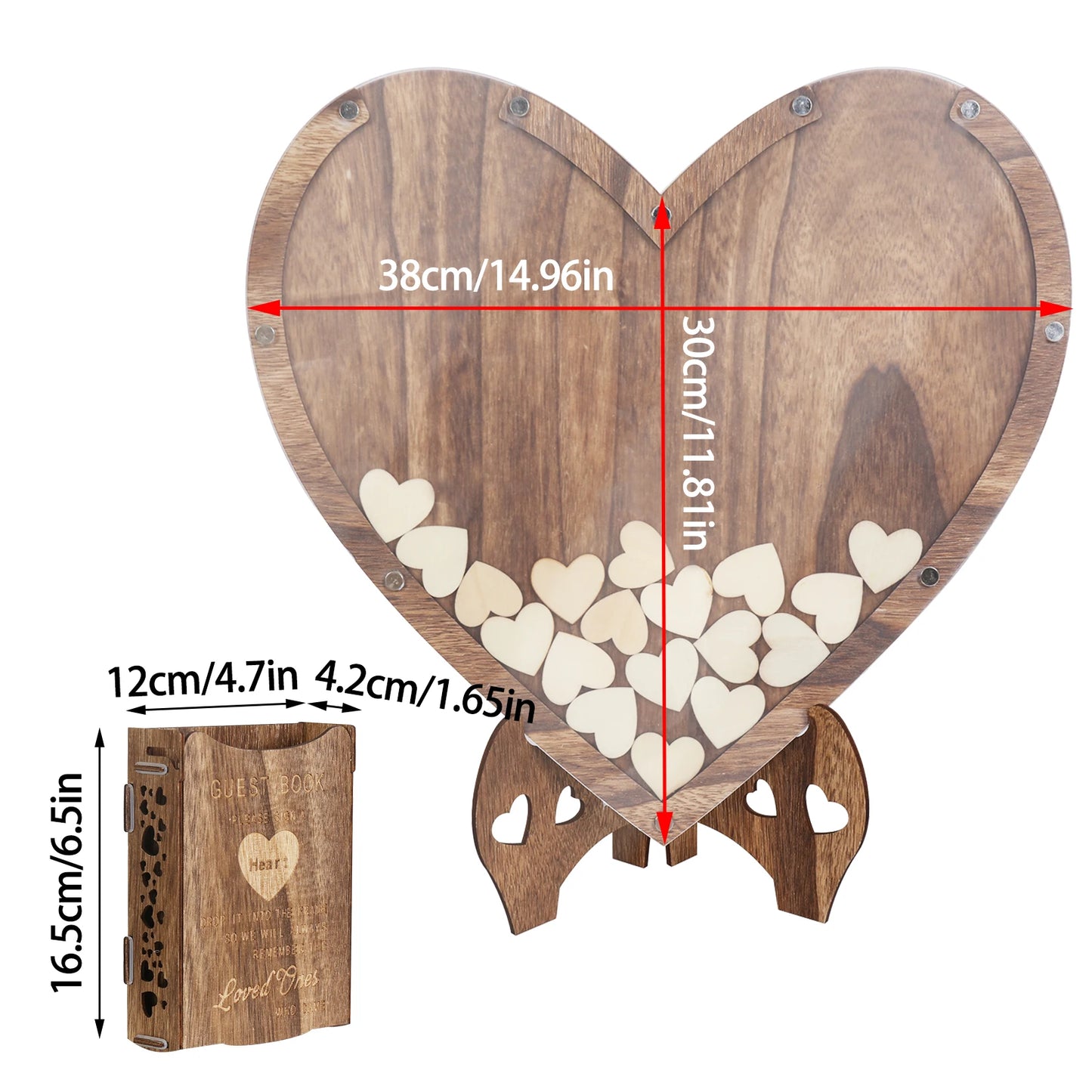 Wedding Guest Book, Wooden Heart-shaped