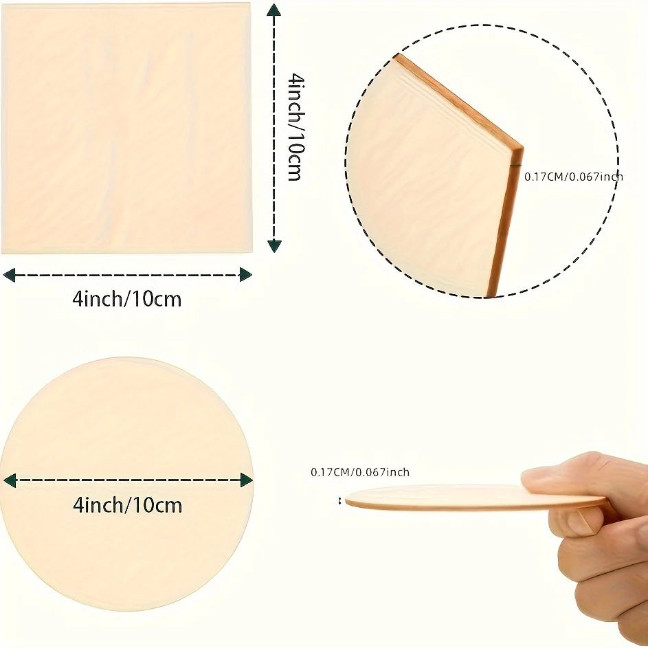 100 Pcs Wood Pieces 4 x 4 Inch Blank Wooden Slices