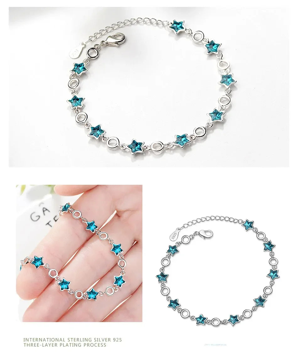 925 Sterling Silver Blue Star Crystal Bracelet-Chain For Women