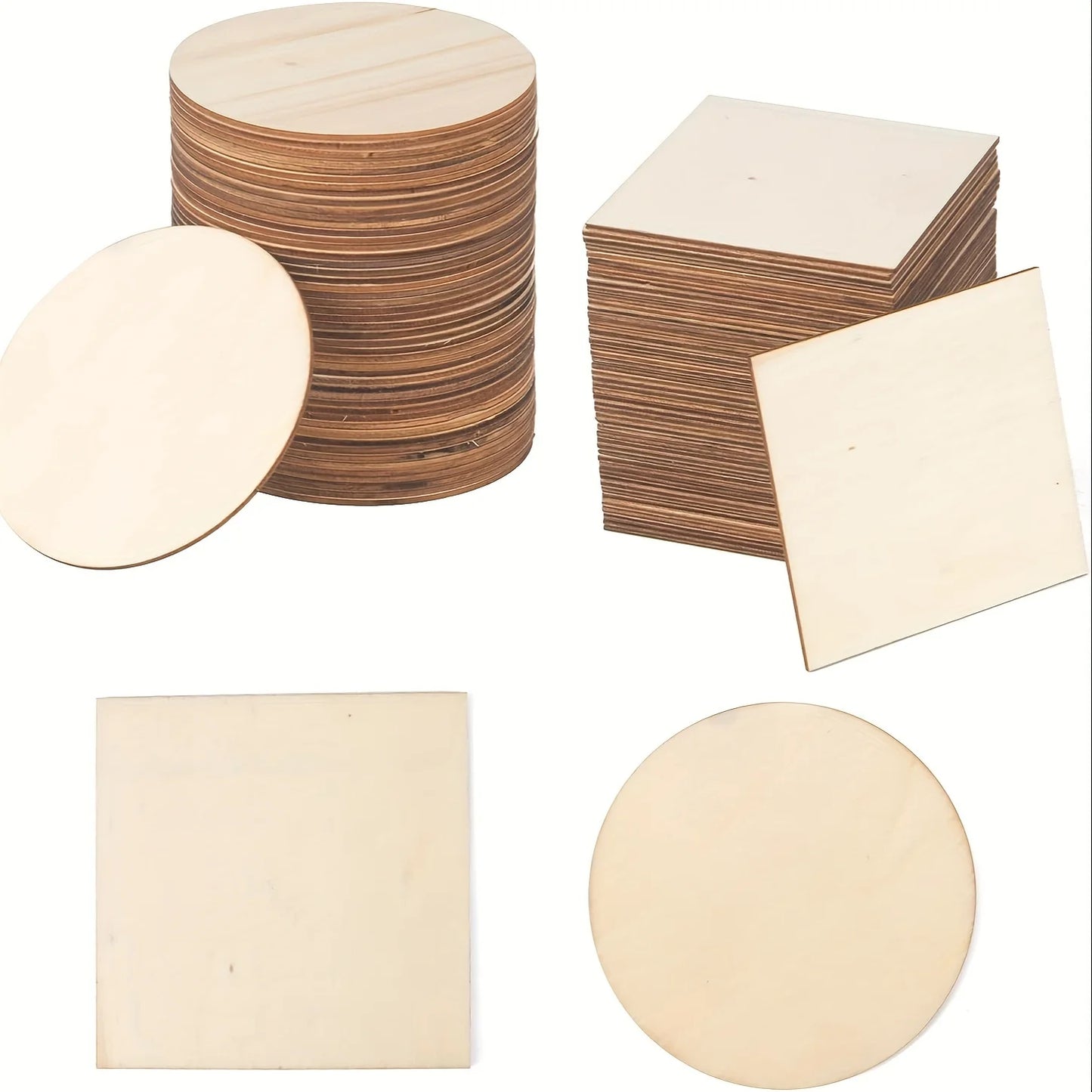 100 Pcs Wood Pieces 4 x 4 Inch Blank Wooden Slices