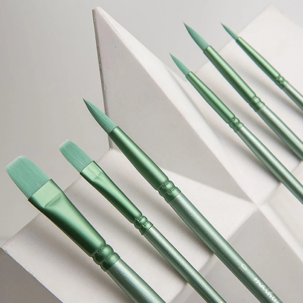 Watercolor Paint Brushes, Wooden Handle, Nylon Hair Flat Head