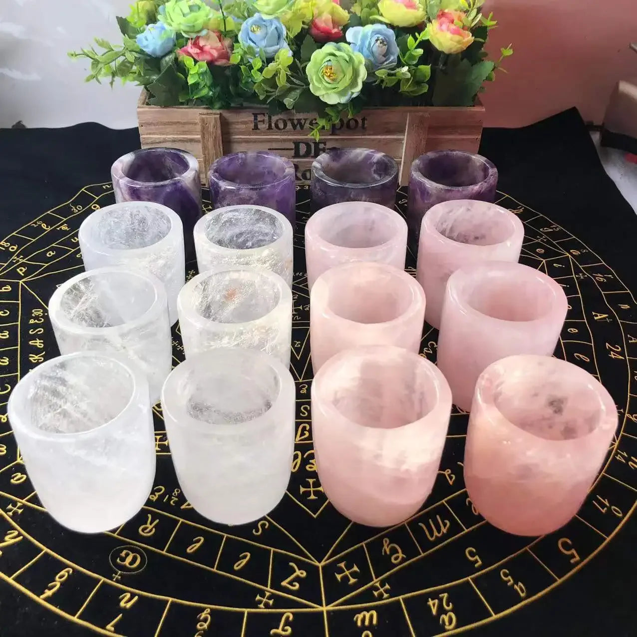 Natural Crystal Amethyst, Rose Quartz, White Crystal Cup