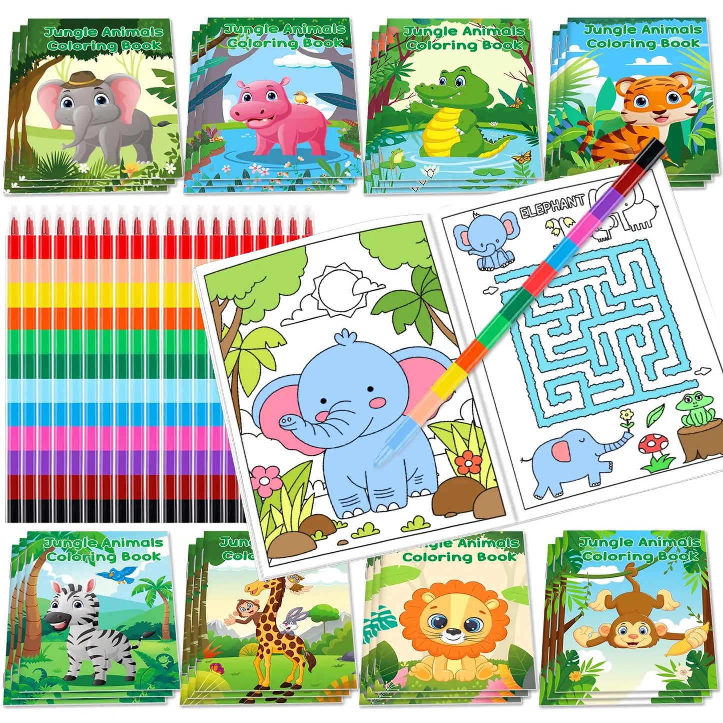 24Pcs Jungle Safari Animals Coloring Books for Kids