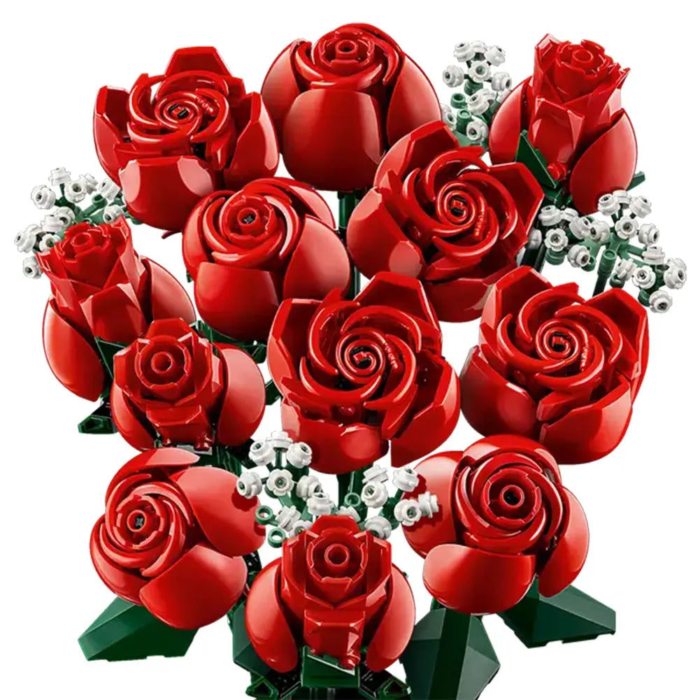 Romantic Red Rose Flower Bouquet Building Pieces