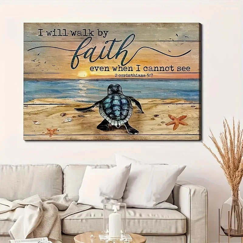 Wood Framed Landscape Canvas Painting Beach Poster