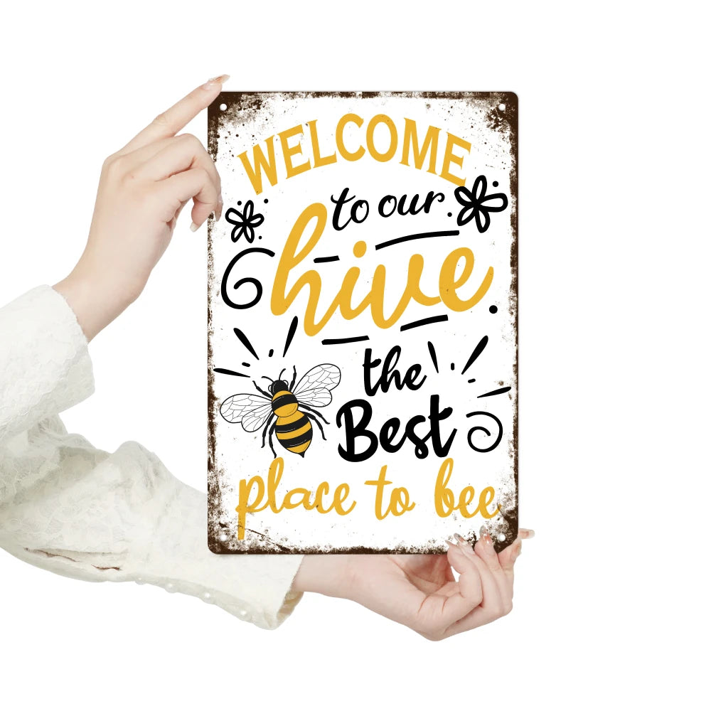 Welcome Metal Signs, Tin Plaque Retro Bee Decoration