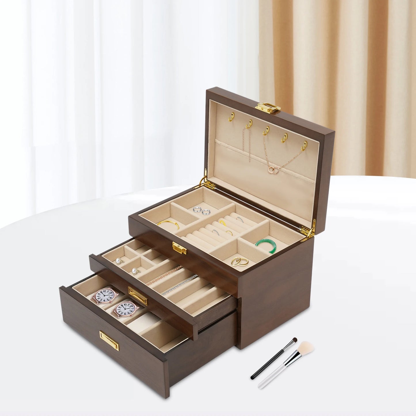 Black Walnut /Brown / White Wood Jewelry Box