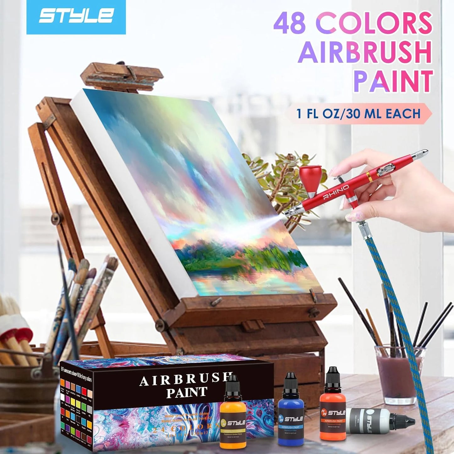 48 Colors Airbrush Paint Set Opaque & Brilliant Colors