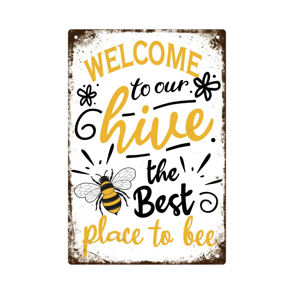 Welcome Metal Signs, Tin Plaque Retro Bee Decoration