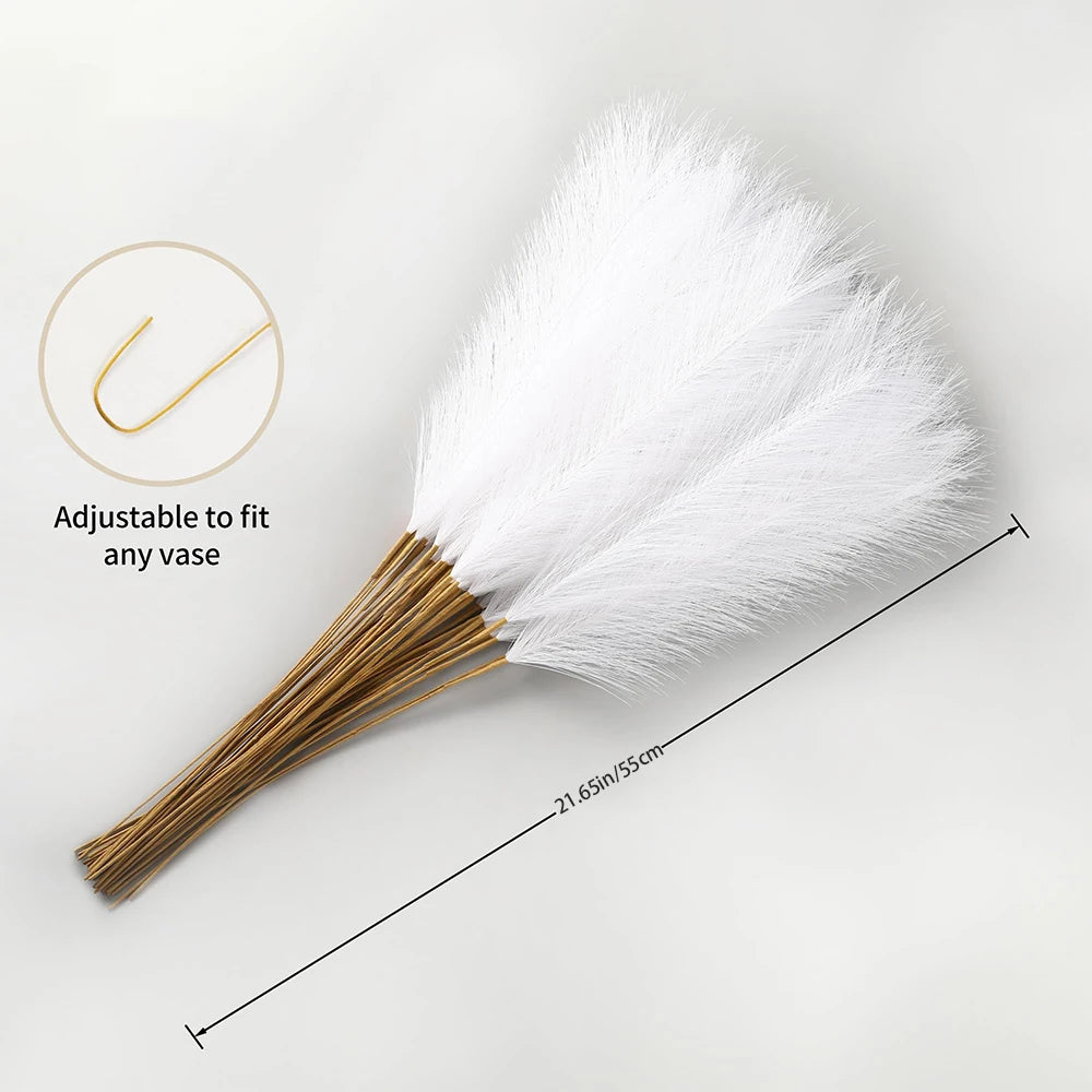 60PCS Faux Pampas Grass Artificial Flowers 21.6in Fluffy White Pampas Fake Flower for Home Wedding Christmas Party Boho Decor