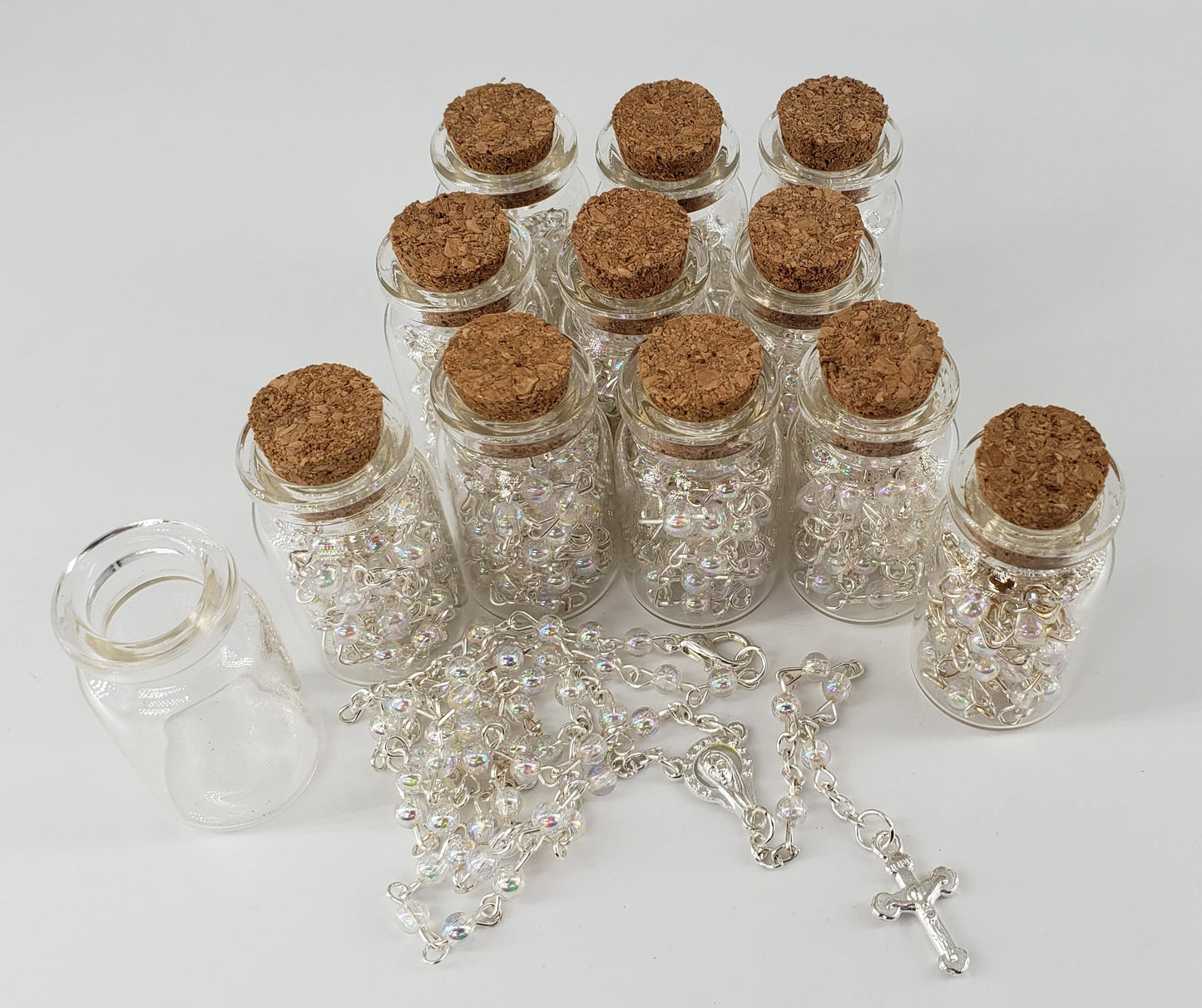 Baptism Rosary in Glass Jar Bottle W/Pearl Beads