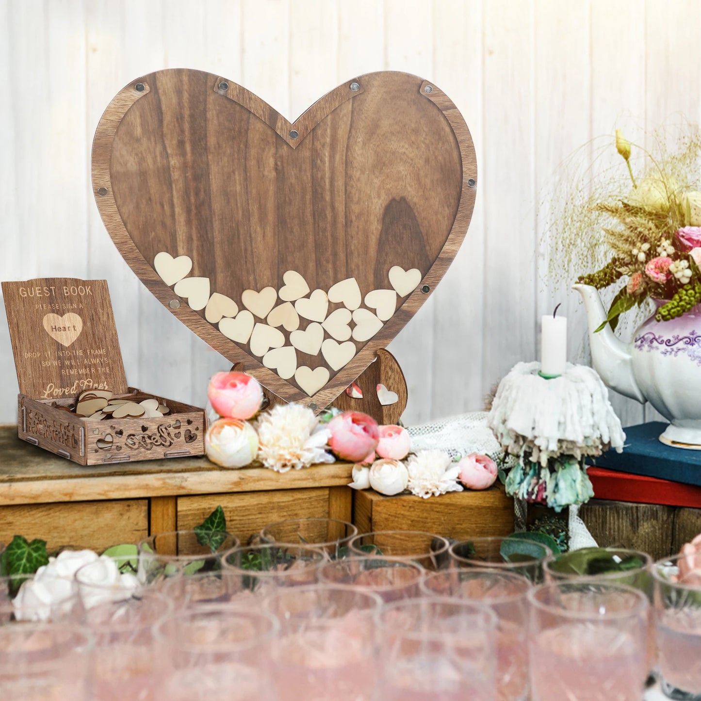 Wedding Guest Book, Wooden Heart-shaped
