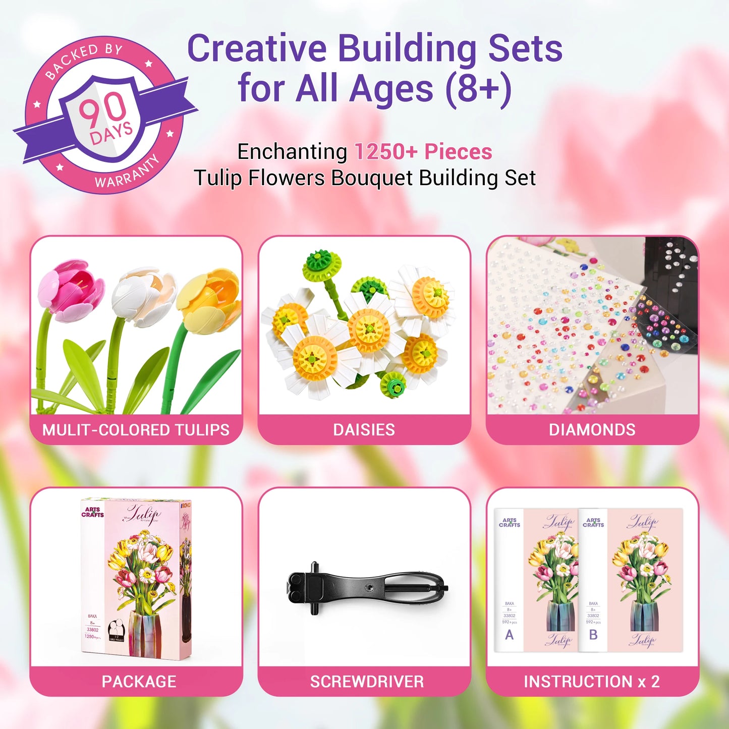 Tulip & Daisy Flowers, Bouquet Building Set for Family