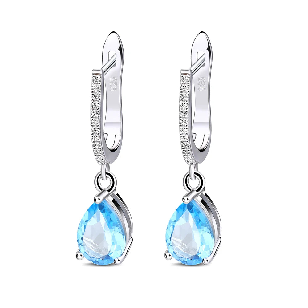 Natural Sky Blue Topaz Earrings,925 Sterling Silver Fine Jewelry