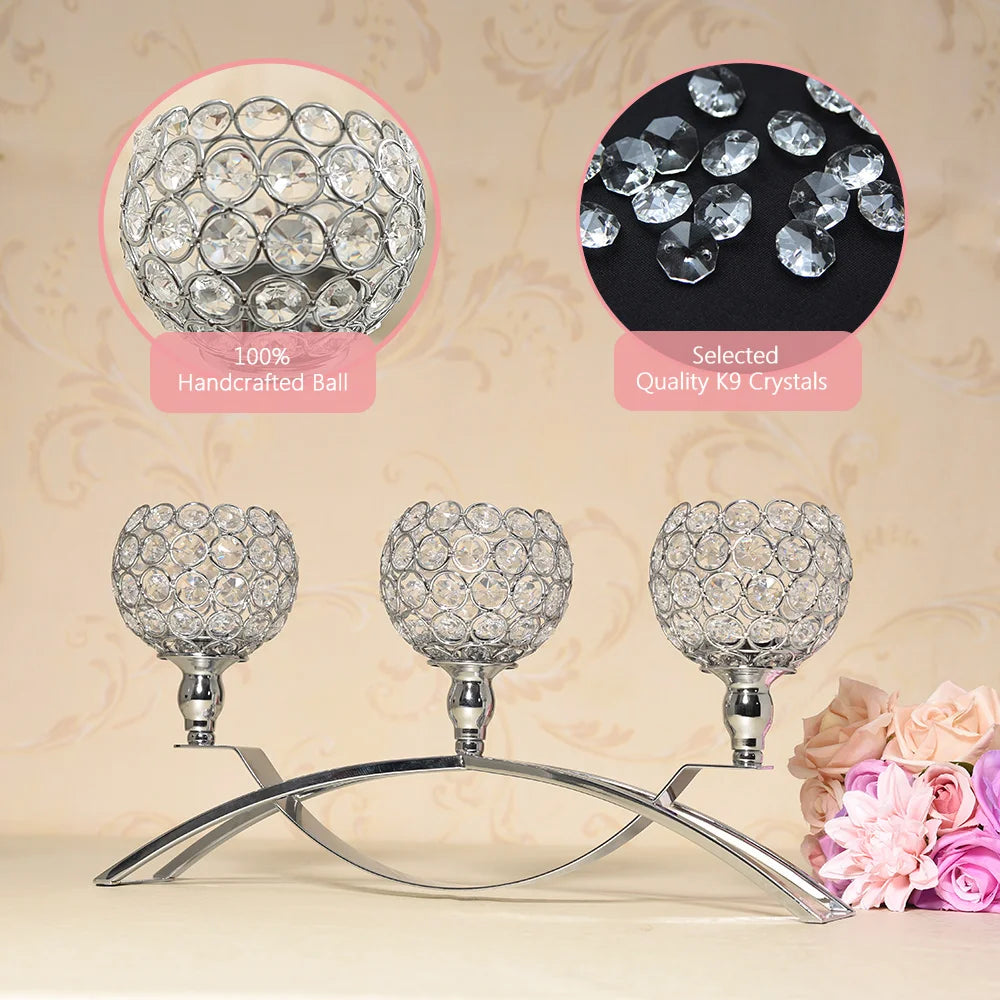 Gold, Silver, Crystal Candle Holders for Home, Wedding, 3 Arms