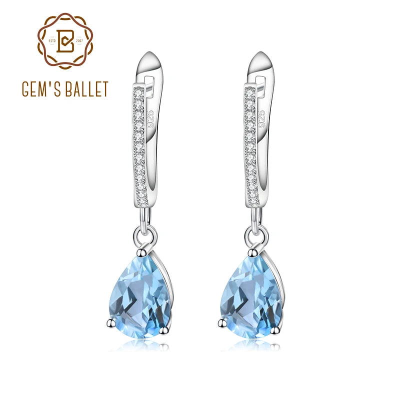 Natural Sky Blue Topaz Earrings,925 Sterling Silver Fine Jewelry