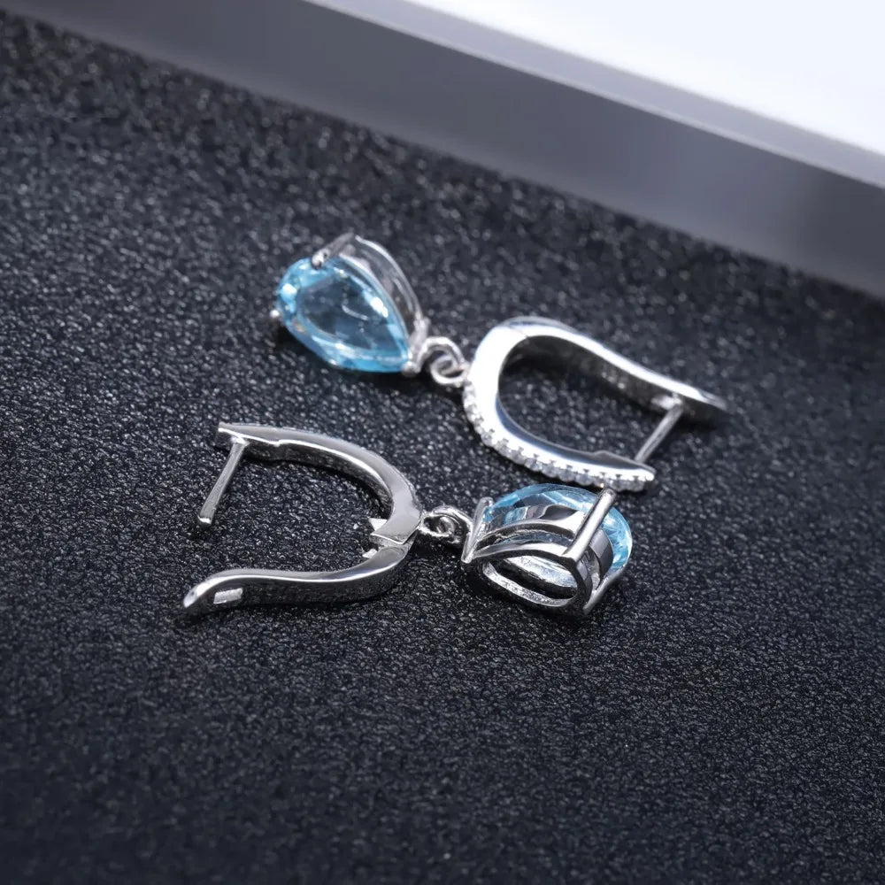 Natural Sky Blue Topaz Earrings,925 Sterling Silver Fine Jewelry