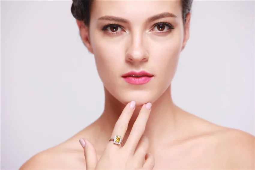 Pink Square Ring W/Stones Silver Color Cubic Zirconia