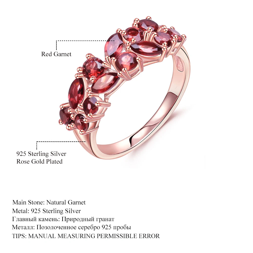 Sterling Silver Natural Red Garnet Gemstone Ring
