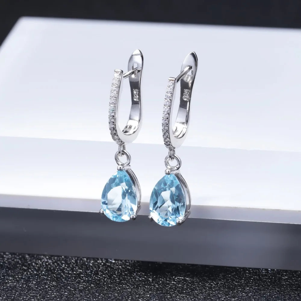 Natural Sky Blue Topaz Earrings,925 Sterling Silver Fine Jewelry