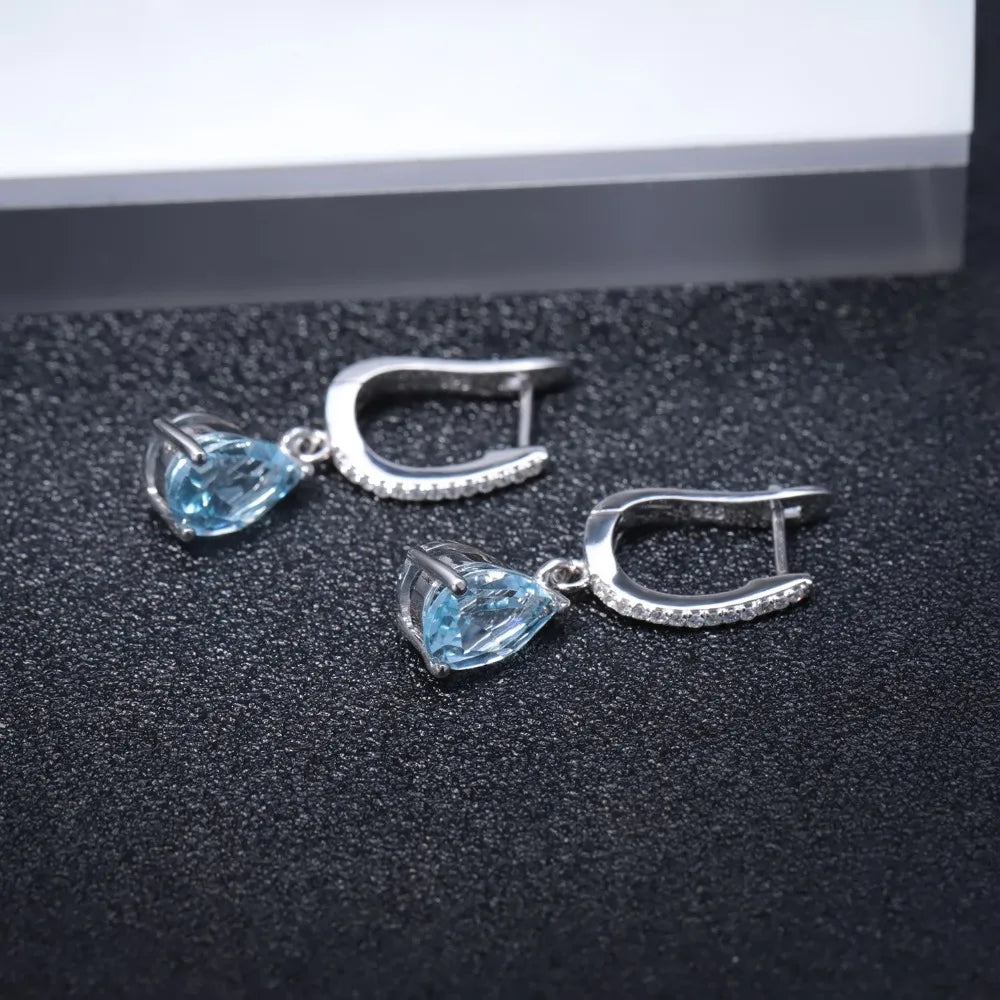 Natural Sky Blue Topaz Earrings,925 Sterling Silver Fine Jewelry