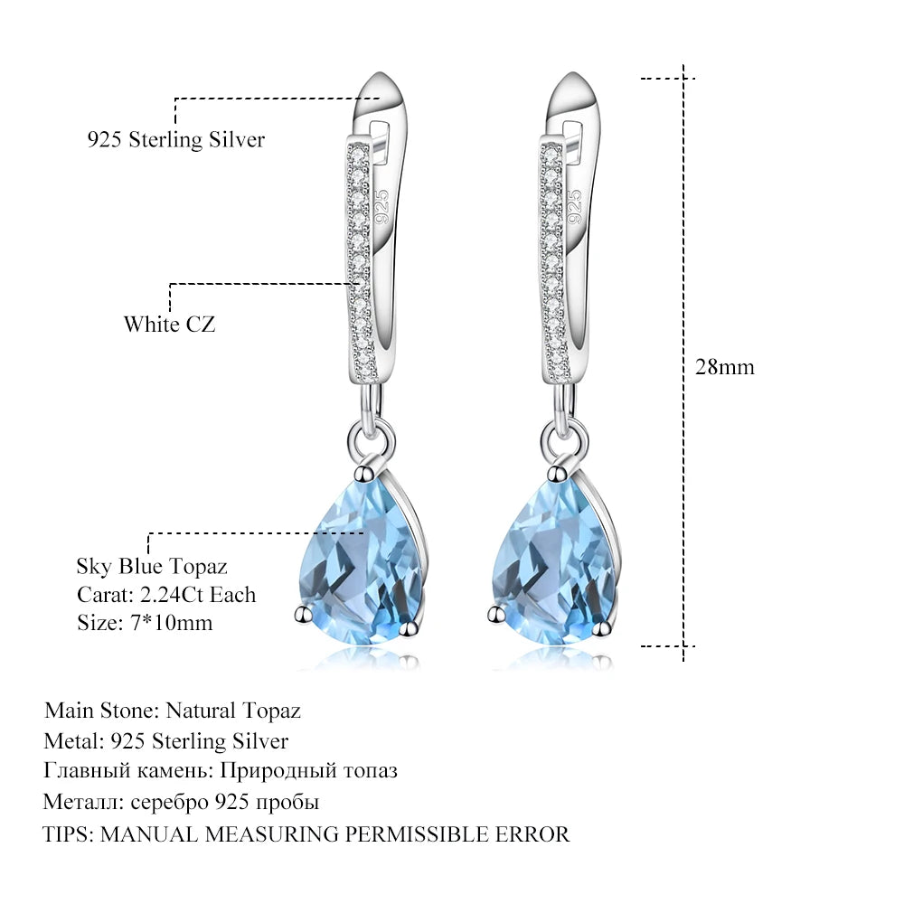 Natural Sky Blue Topaz Earrings,925 Sterling Silver Fine Jewelry