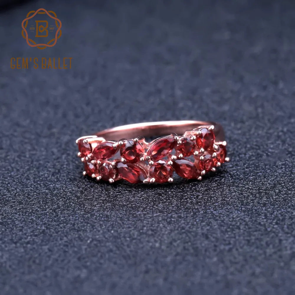 Sterling Silver Natural Red Garnet Gemstone Ring