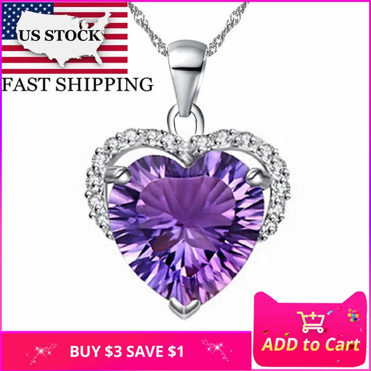 Purple Love Heart Necklace Pendant