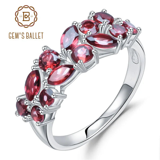 Sterling Silver Natural Red Garnet Gemstone Ring