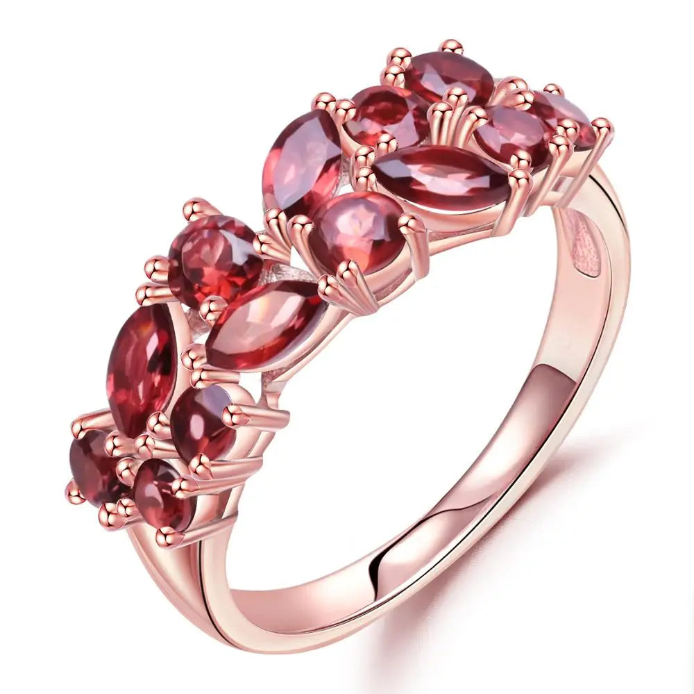Sterling Silver Natural Red Garnet Gemstone Ring