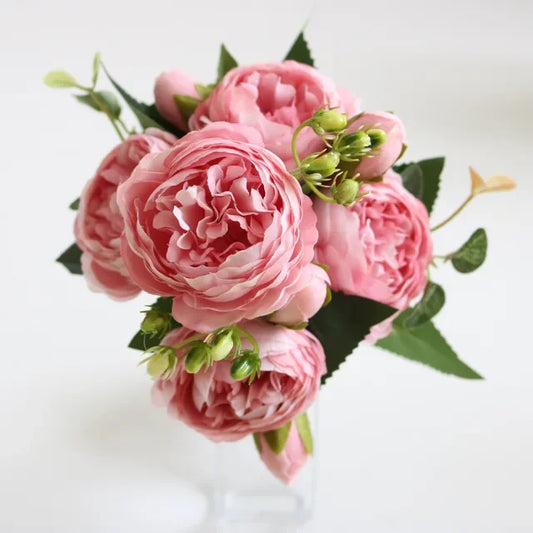 1pcs 30cm Rose Pink Silk Peony Bouquet