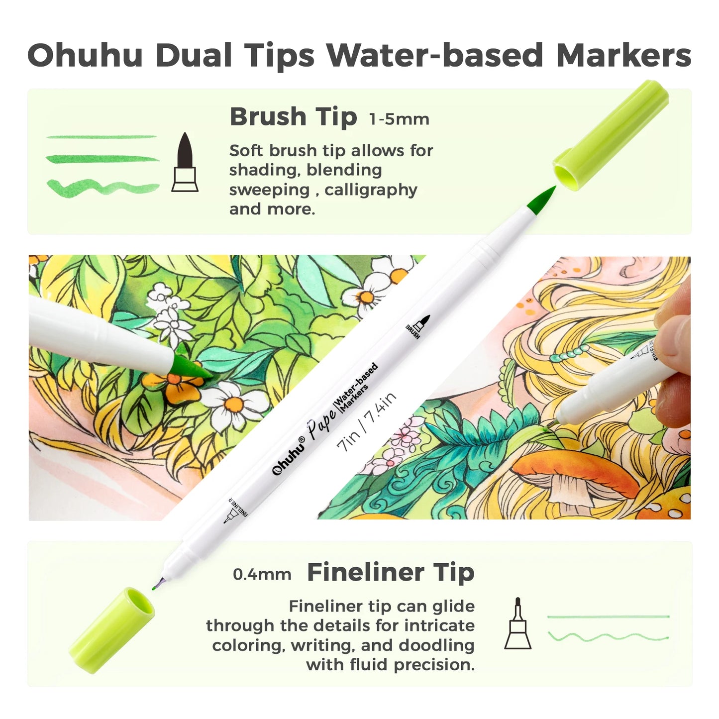 Markers Paper-friendly Water-based Coloring Markers Dual Brush