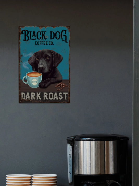 Putuo Decor Balck Dog Tin Sign, Vintage Coffee Metal Wall Decor