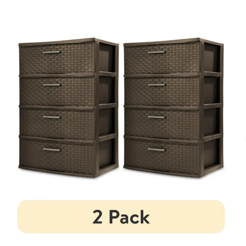 Stylish 4 Drawer Wide Woven Plastic Organizer