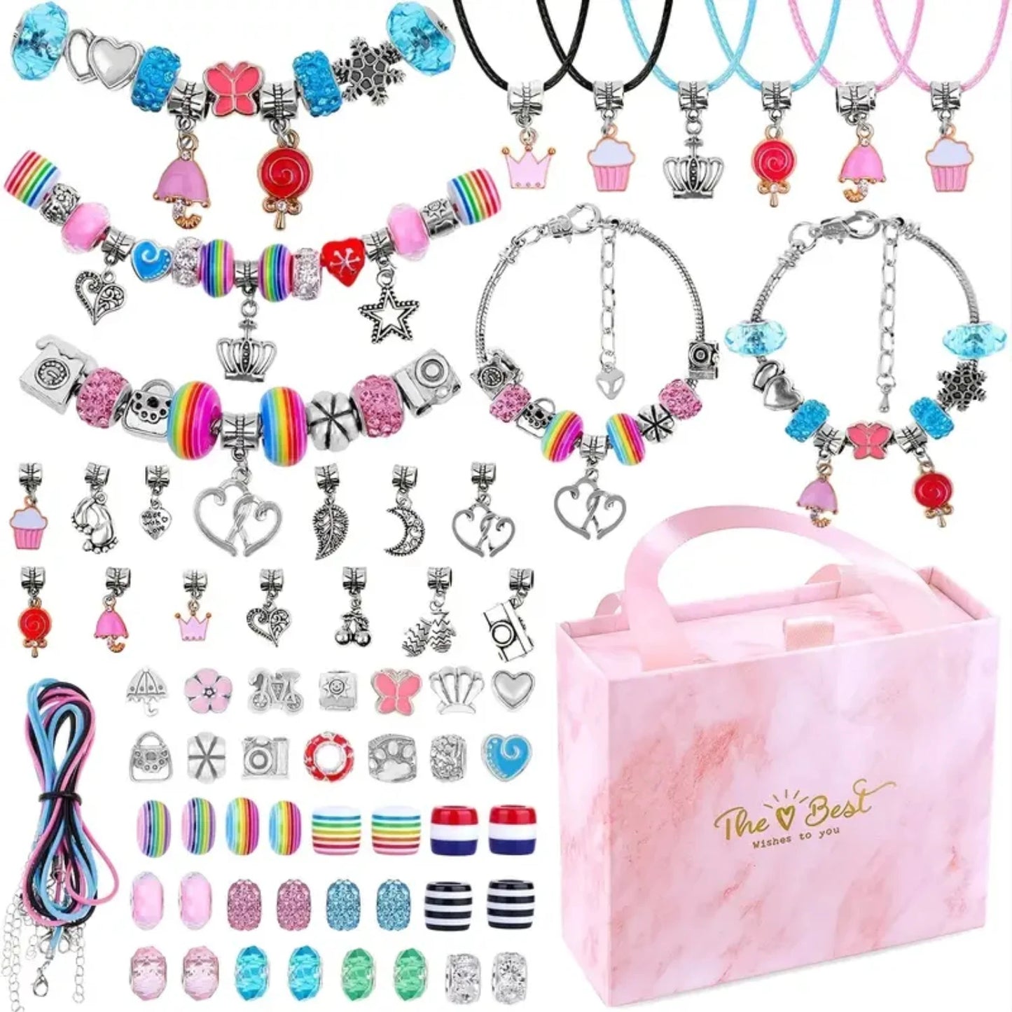 Bracelet Making Kit-75pcs Synthetic Beads & Snake Chains