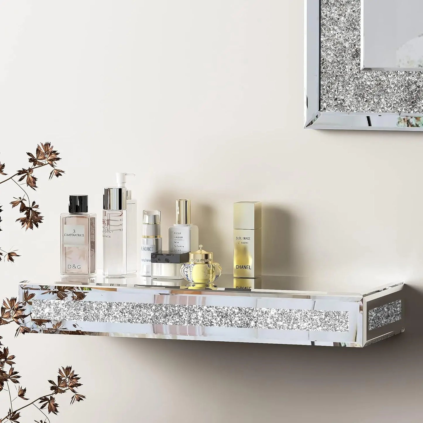 Mirrored Silver Floating Wall Shelf, Gorgeous